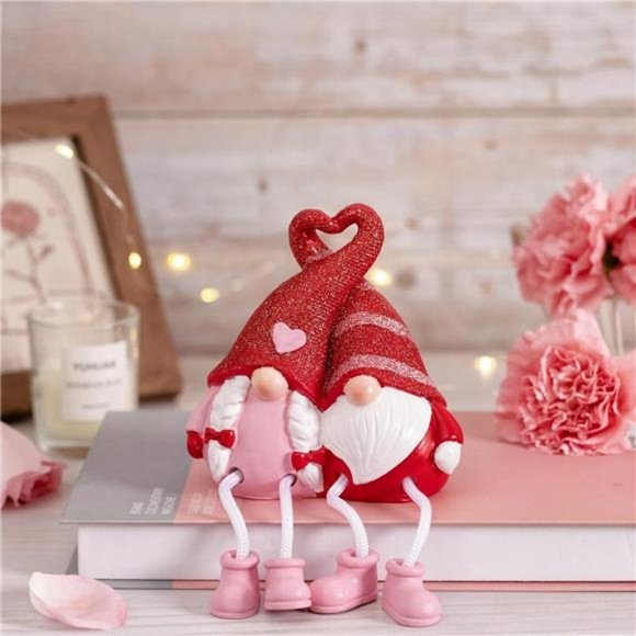 Valentine Gnome Figurines, Valentines Day Décor Gnomes Gift, with Dangling Legs - Picture 7 of 7